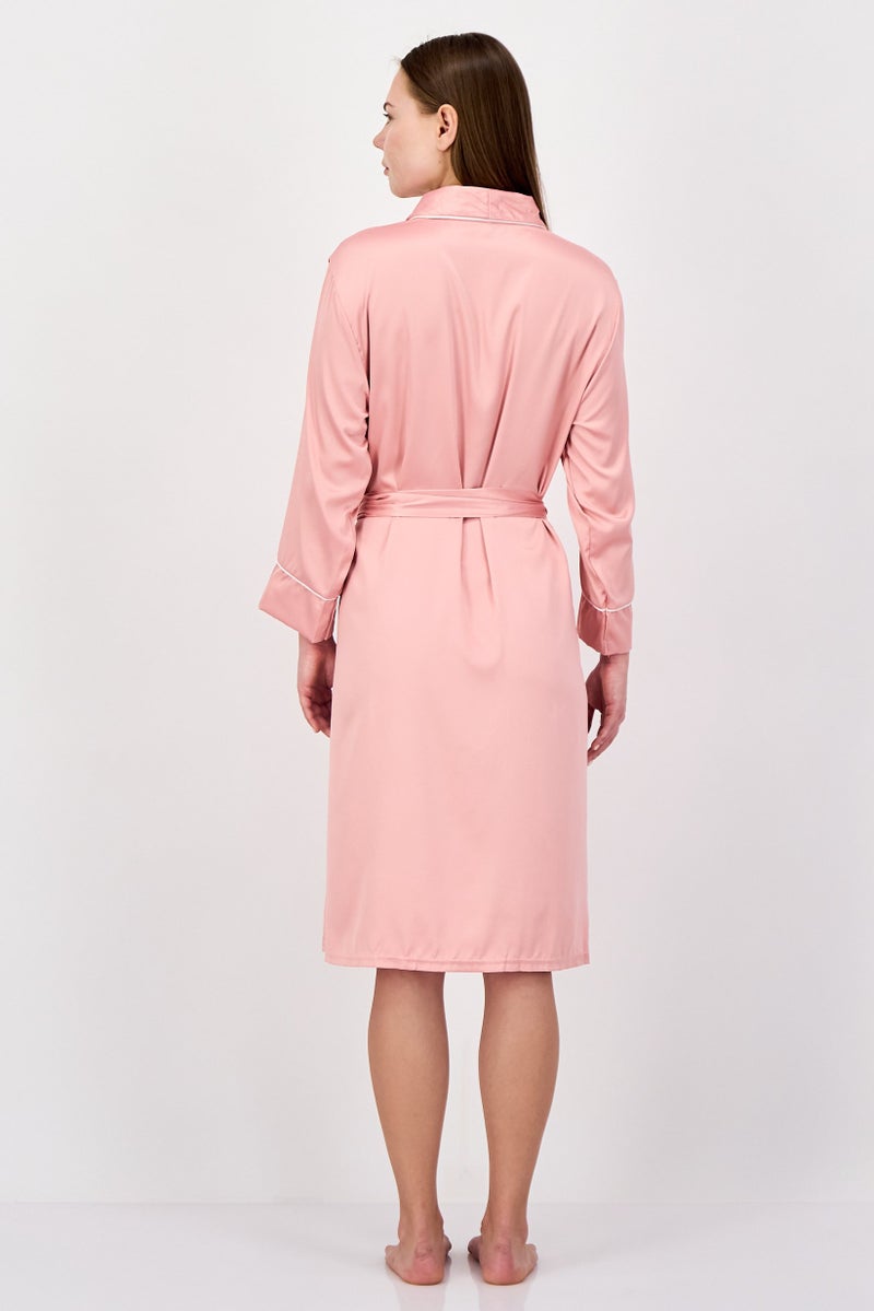 NINE WEST Women Solid Long Sleeve Night Robe, Bridal Rose - Image 4